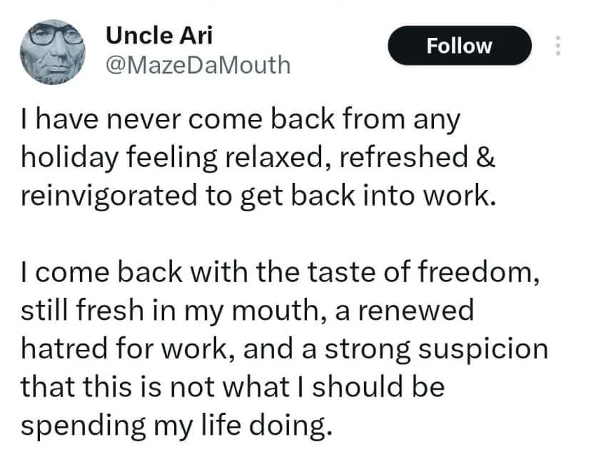 A screenshot of a tweet from 'Uncle Ari' (@MazeDaMouth) with a profile picture of Abraham Lincoln. The tweet humorously…