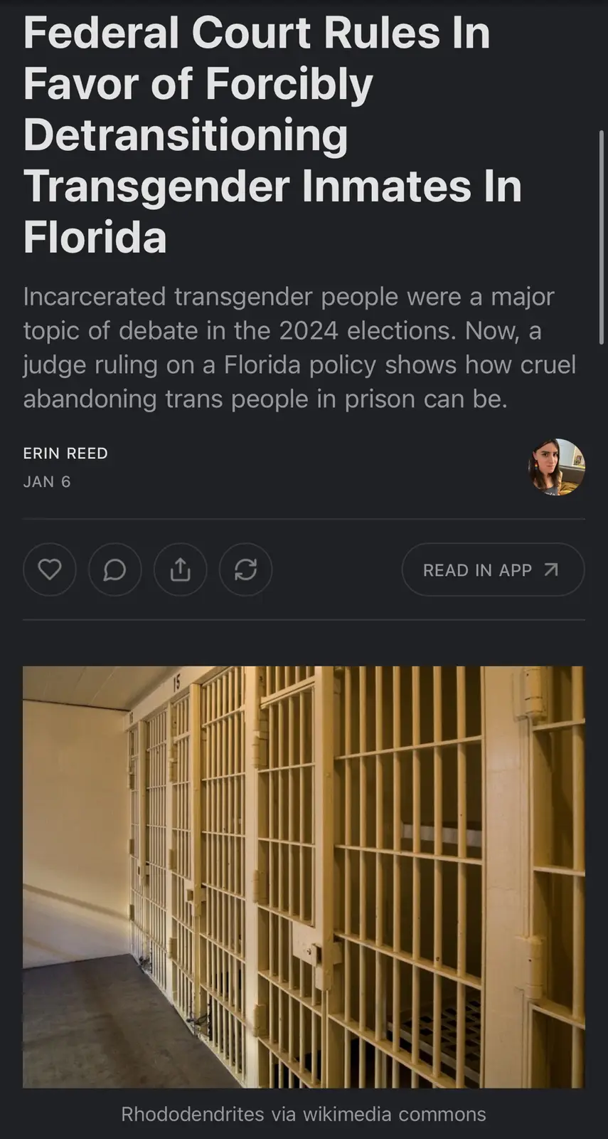 The image displays a screenshot of a news article with a headline about a federal court ruling in Florida regarding…