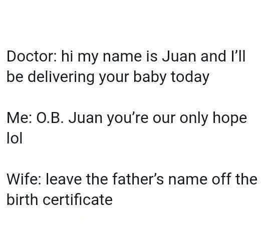 A plain white background with black text in three blocks. The first block says 'Doctor: hi my name is Juan and I'll be…