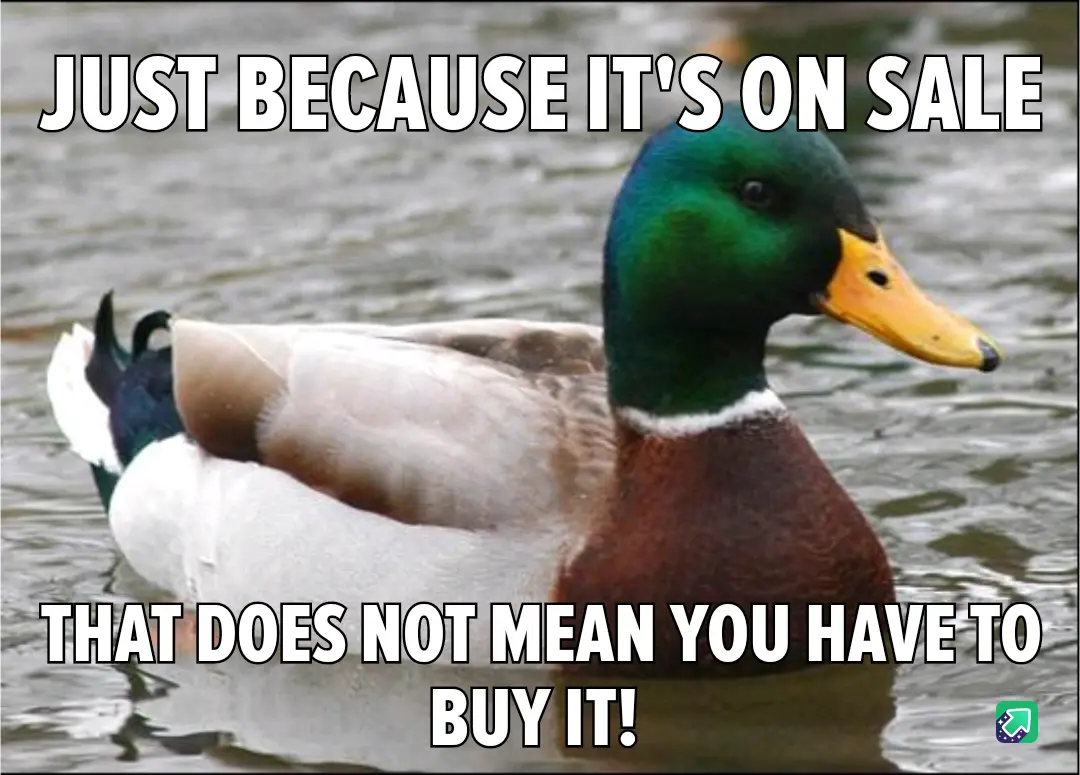 A mallard duck with a green head and yellow beak is swimming in water, looking sideways. White bold text overlaid on the…