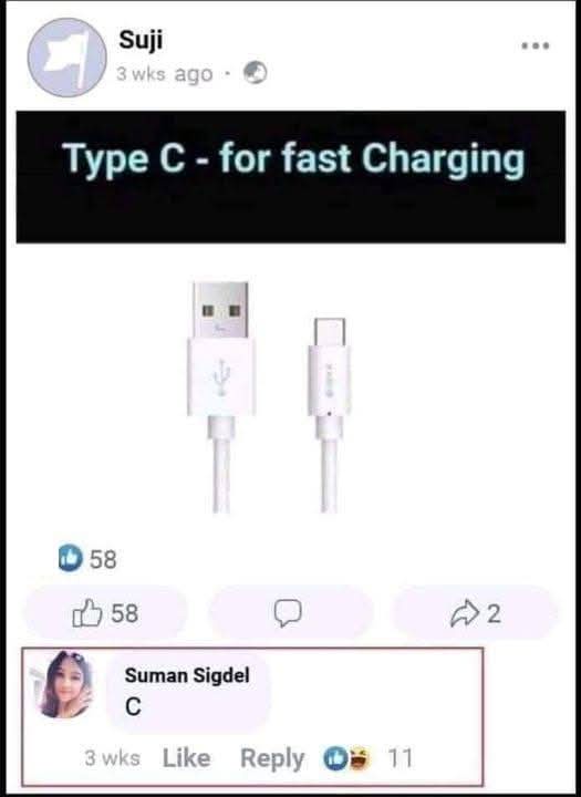 A screenshot of a Facebook post showing two white USB cables, one with a USB-A connector and the other with a USB-C…