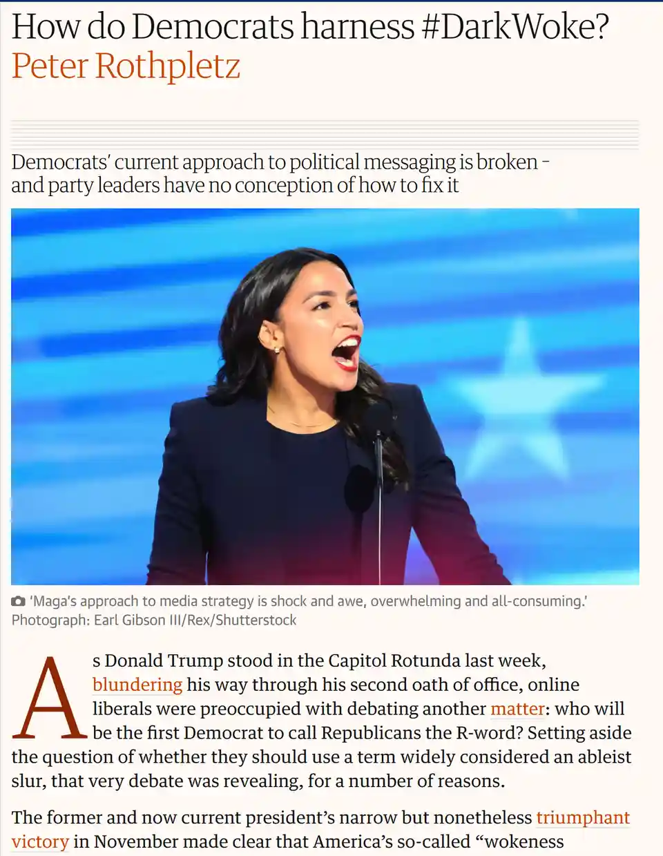 A screenshot of a news article by Peter Rothpletz titled 'How do Democrats harness #DarkWoke?' features a photo of a woman…