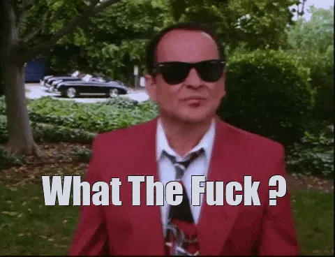 The image displays six panels of a man in a red suit and sunglasses, from the movie 'The Godfather Part III', showing…