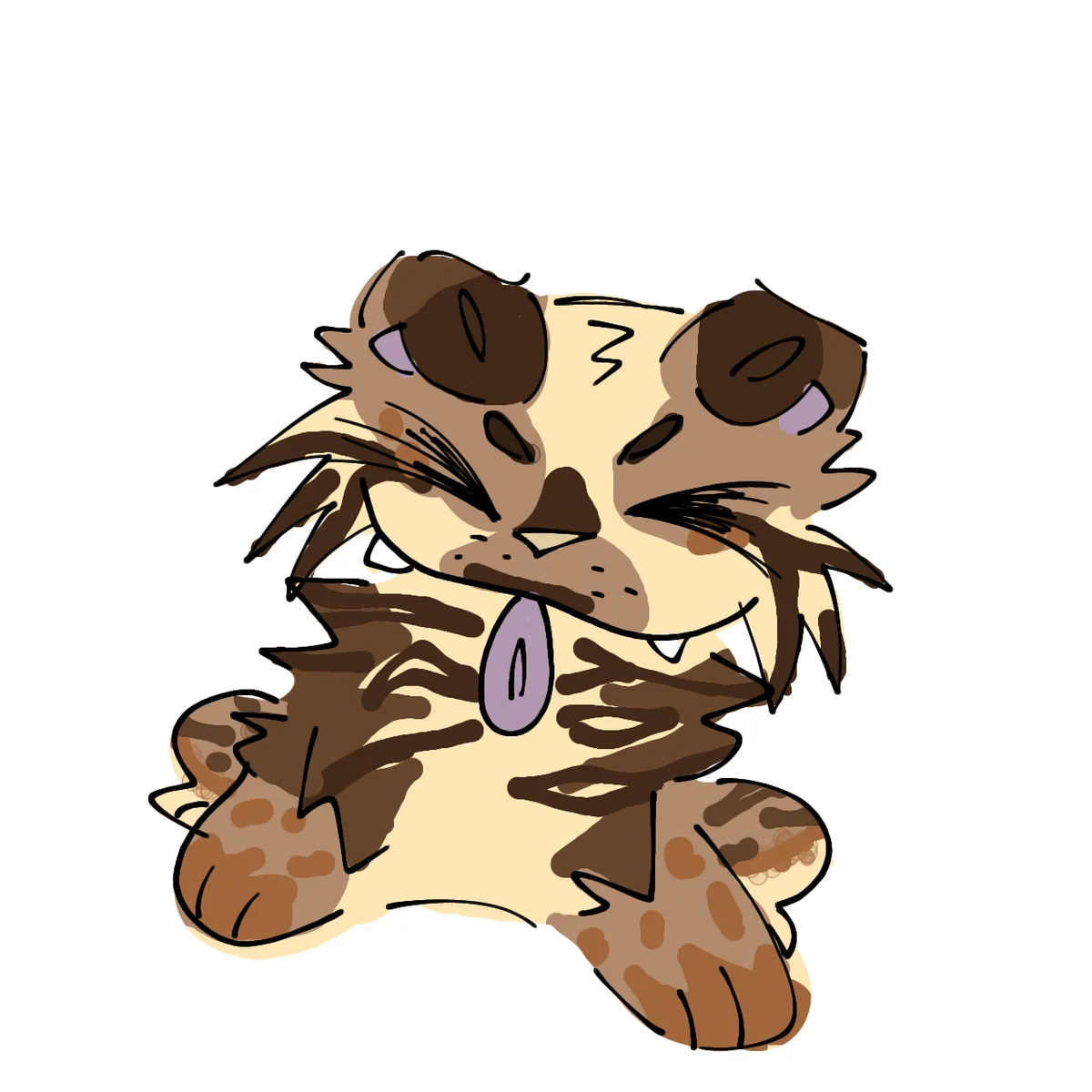 A cartoon drawing of a brown and cream-colored animal, possibly a badger or raccoon, with a very sleepy or dazed expression…