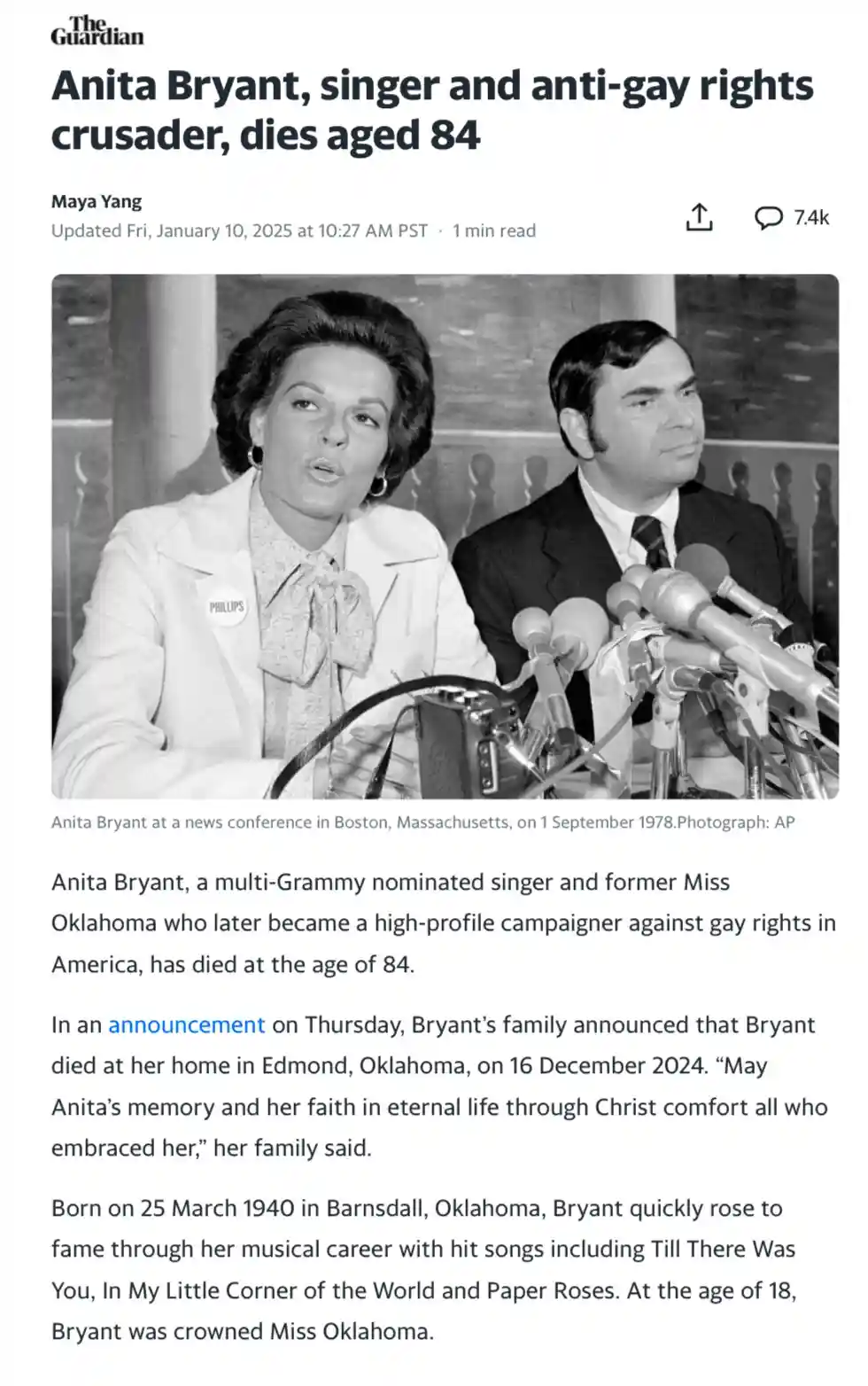 The homophobe has passed away.