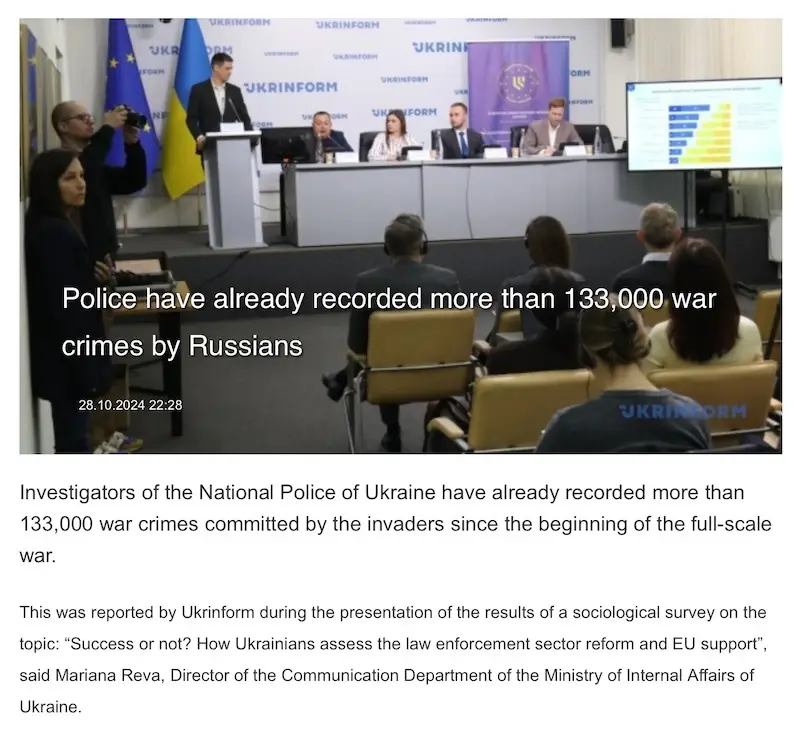 Ukrainian Investigators Document Over 133,000 War Crimes by Russian Forces