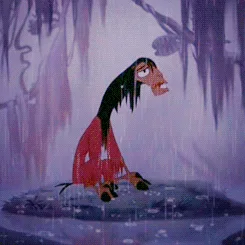 A sequence of six frames shows a cartoon character, resembling a red and green bird or reptile, sitting in a swampy area…