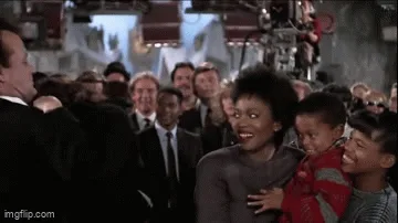 A six-panel meme sequence from the movie 'The Fisher King' showing a man and woman in a crowd. The man repeatedly says…