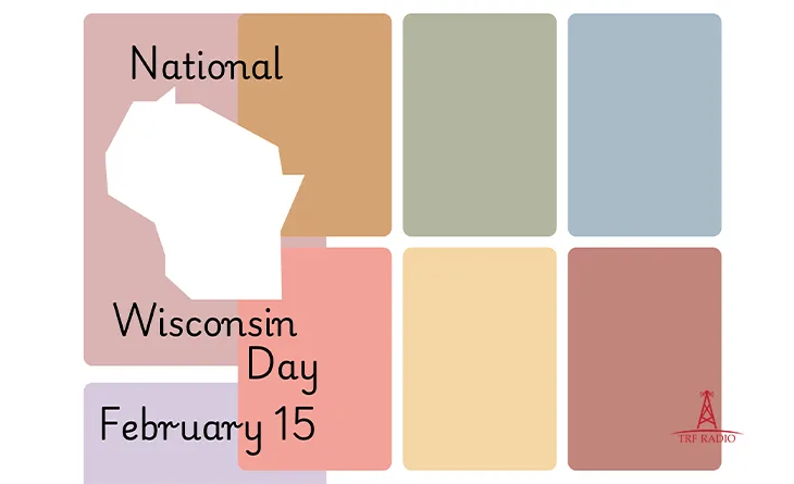 A graphic with a white silhouette of the state of Wisconsin overlaid on a grid of colored rectangles. Text reads 'National…