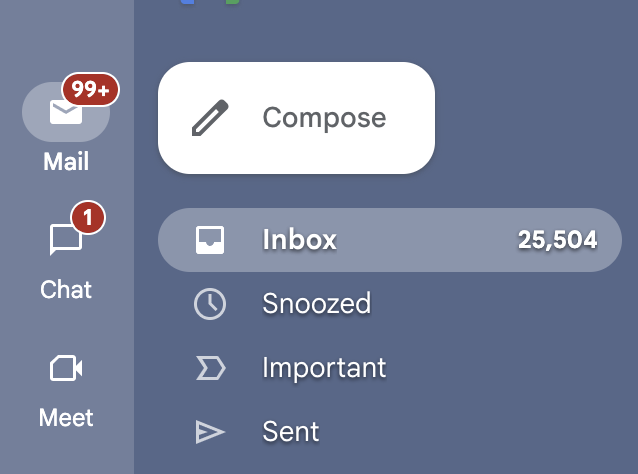 A screenshot of a Gmail interface shows the 'Inbox' folder highlighted with a large unread email count of 25,504, while the…