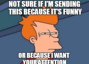 The image shows the animated character Fry from Futurama, looking sideways with a skeptical expression. Overlaid text in…