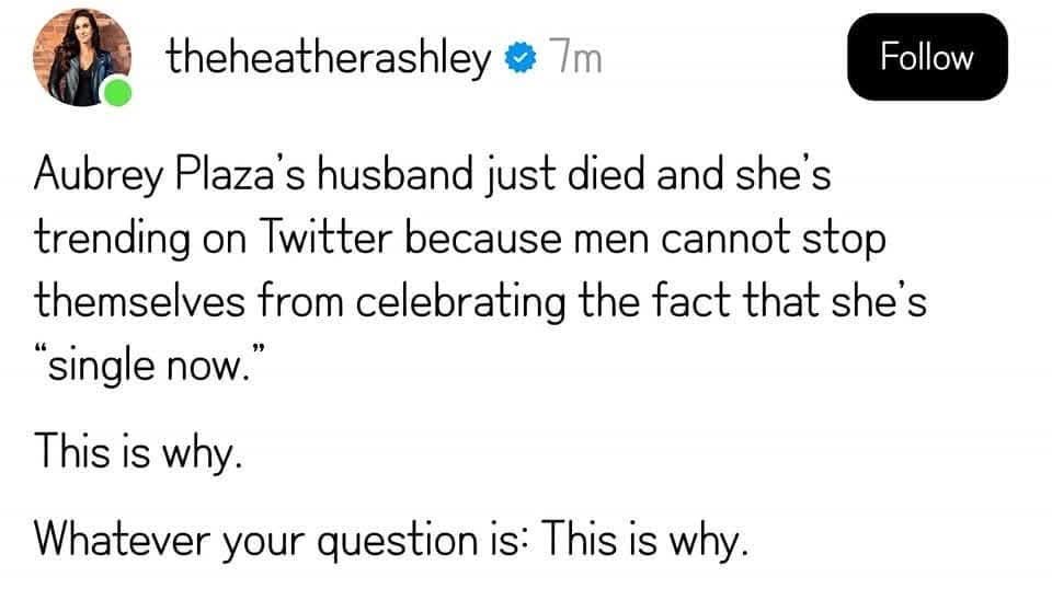 A screenshot of a Twitter post by user 'theheatherashley' with a blue verification checkmark, posted 7 minutes ago. The…