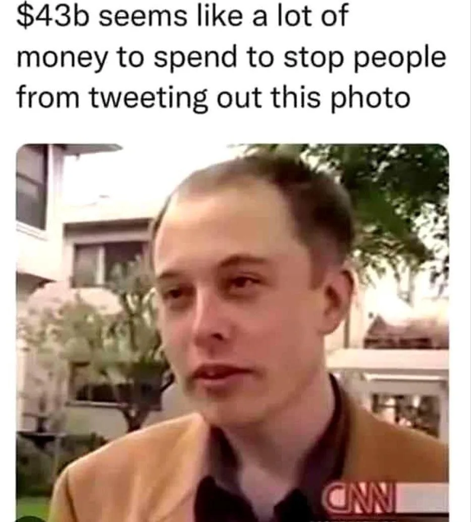 The image shows a young Elon Musk in a CNN interview, looking slightly confused or unimpressed. The overlaid text reads…