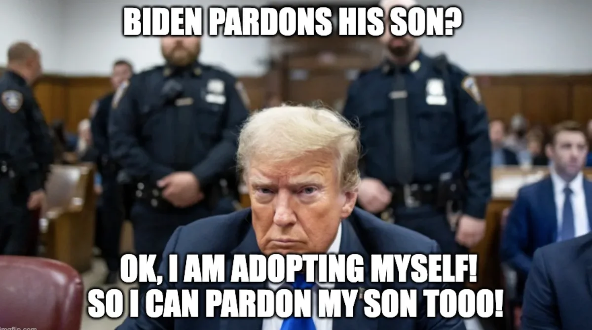 Breaking news: Convicted president hilariously adopts himself!