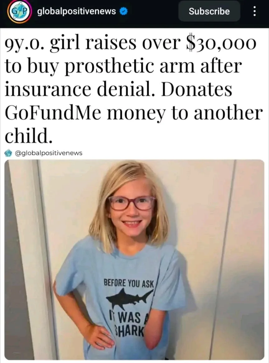 A smiling 9-year-old girl with glasses and blonde hair wears a light blue t-shirt with a shark graphic and the text 'BEFORE…