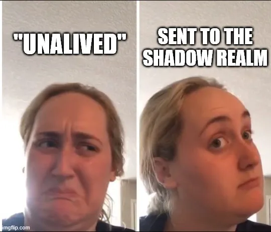A split image shows a woman with a deeply frustrated, scrunched-up face on the left panel labeled "UNALIVED" and the same…