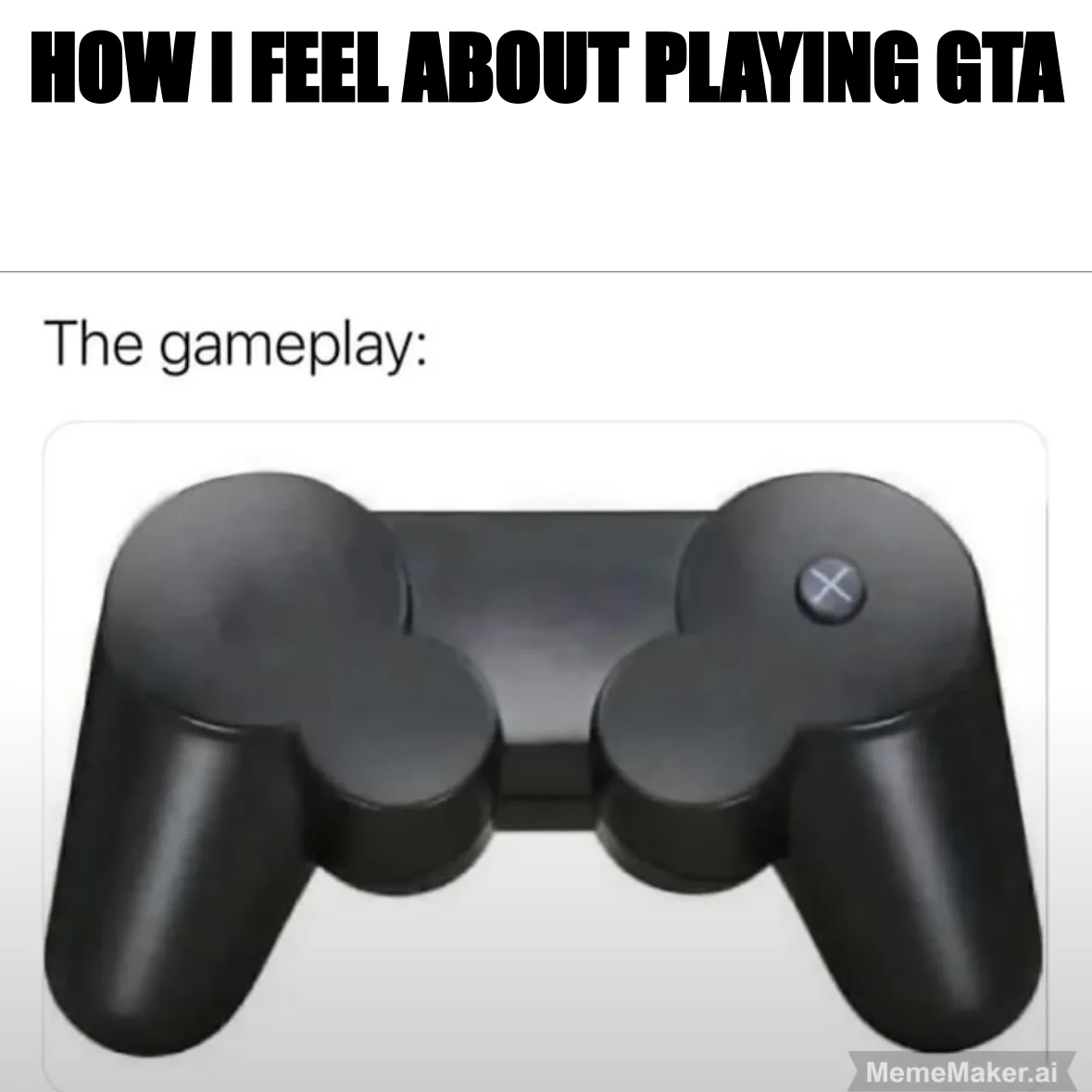 The image displays a black video game controller with a large, rounded, and bulbous design, resembling a bone or a…