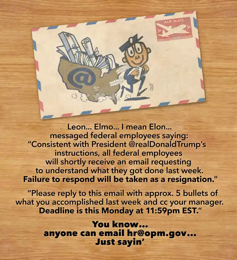 An image of a vintage-style air mail envelope with a cartoon postman carrying a sack marked with an @ symbol, overflowing…
