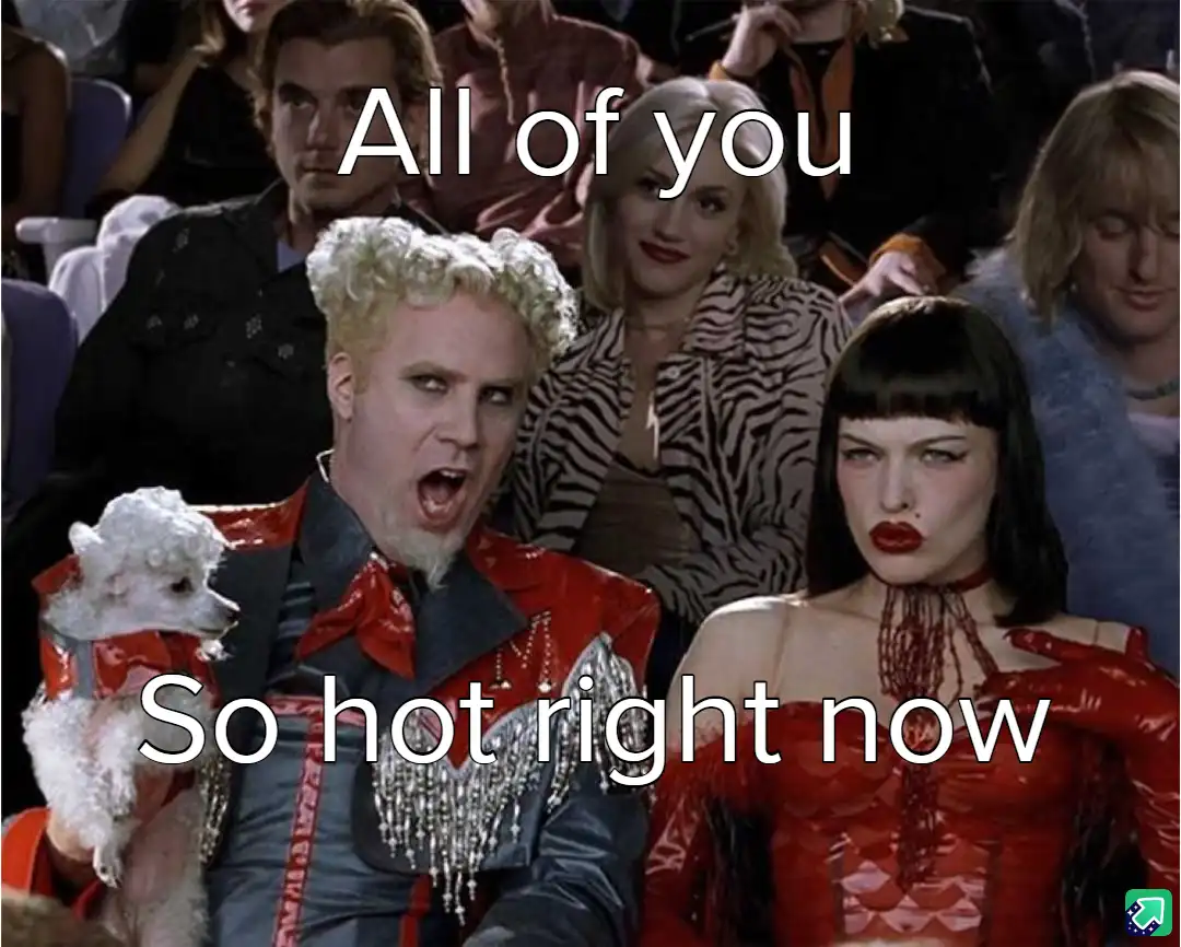 A still from the movie 'The Rocky Horror Picture Show' shows a man in a red and blue outfit with a white dog, shouting with…