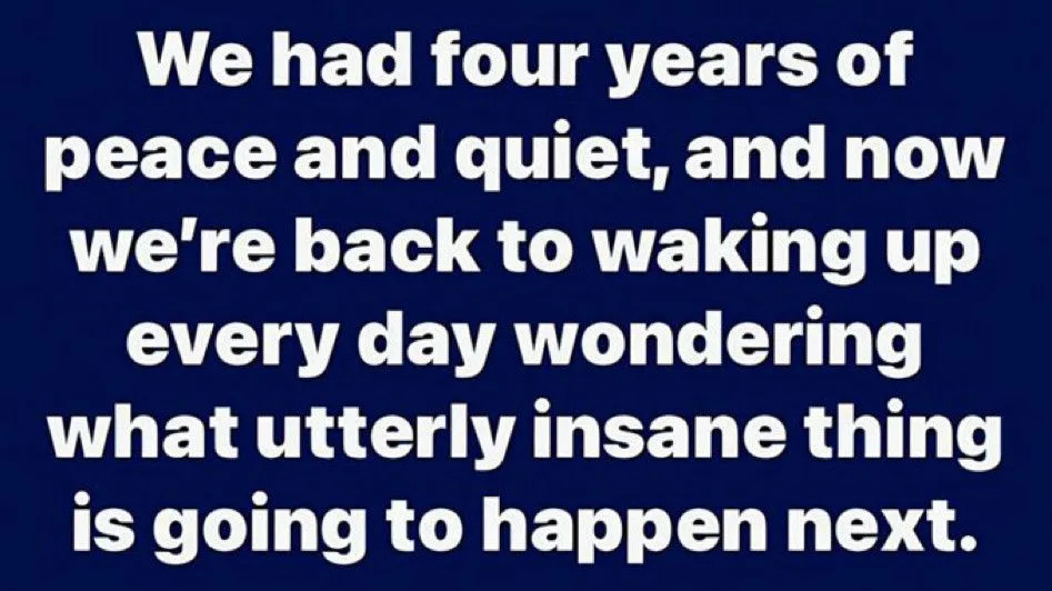 A solid dark blue background with large, white, sans-serif text centered in five lines. The text reads: 'We had four years…