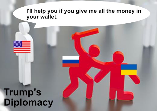 A white stick figure with an American flag on its chest stands facing two red stick figures—one with a Russian flag and one…