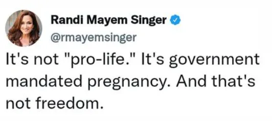 A screenshot of a tweet by Randi Mayem Singer showing her profile picture, name, and handle. The tweet text reads: 'It's not…