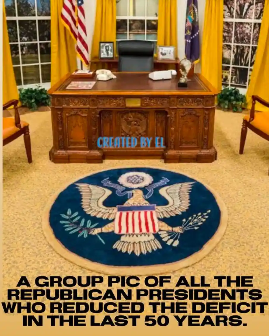The image shows the Oval Office with its iconic wooden desk, American flag, presidential seal rug, and yellow drapes…