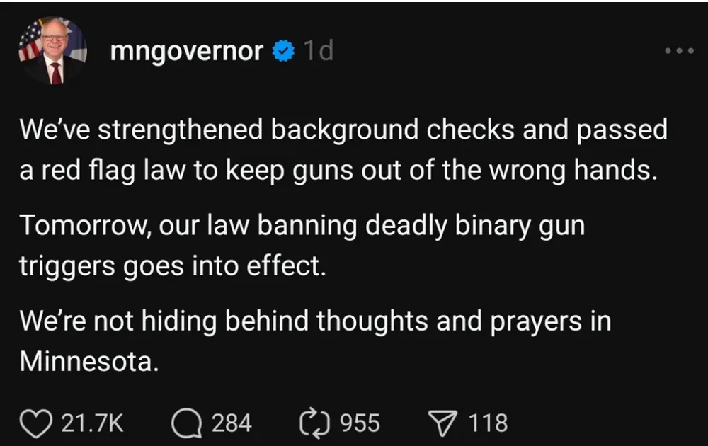 A screenshot of a social media post from the verified account 'mngovernor' shows a photo of a smiling man in a suit and tie…