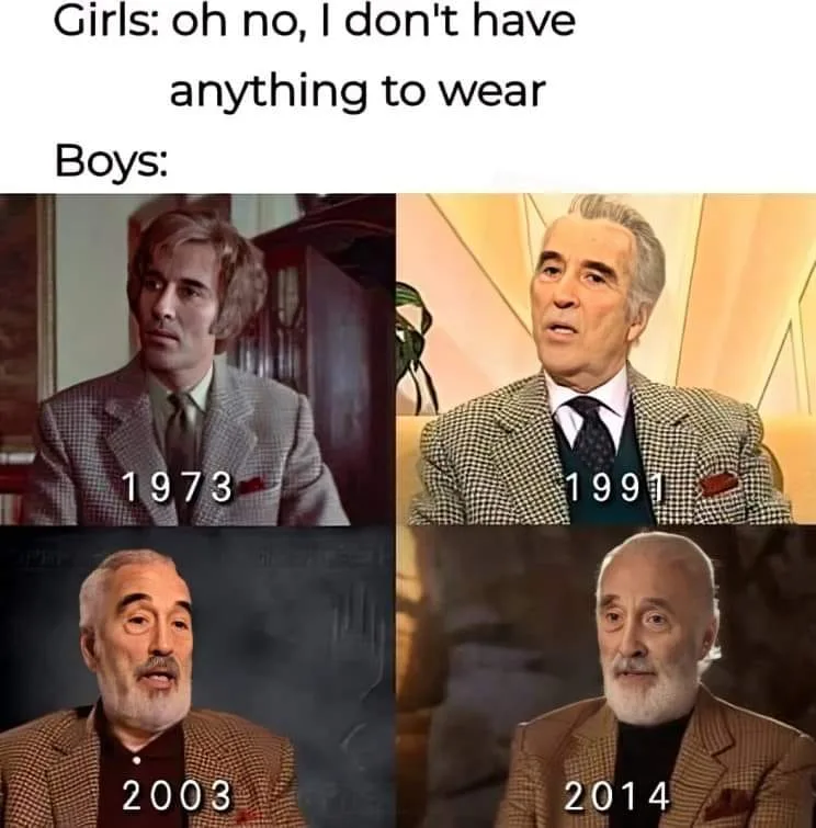 The image shows four panels of the same man at different ages, labeled 1973, 1991, 2003, and 2014, each wearing a different…