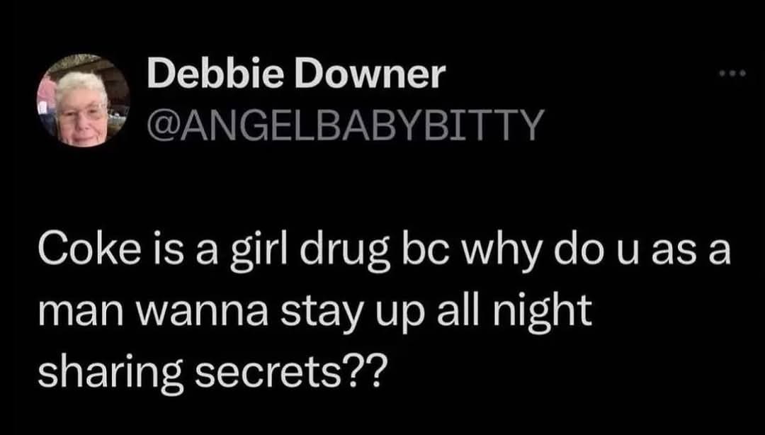 A screenshot of a tweet from a user named 'Debbie Downer' with the handle '@ANGELBABYBITTY', featuring a circular profile…
