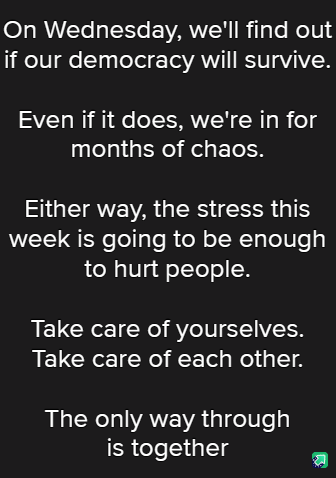 A black background with white text in a centered, stacked layout. The text is a somber message about the uncertainty and…