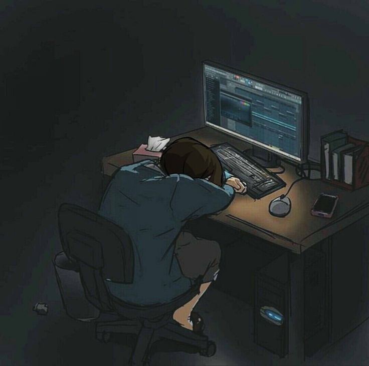 An anime-style illustration shows a person slumped over a desk with their head on their arms, seemingly exhausted. In front…