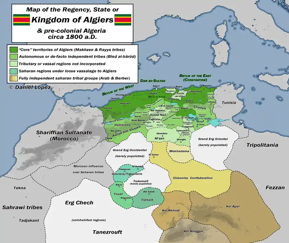 Historical Map of the Regency of Algiers Circa 1800