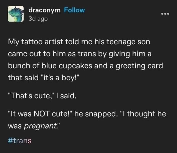 A screenshot of a social media post with white text on a dark background. The post is from a user named 'draconym' and…