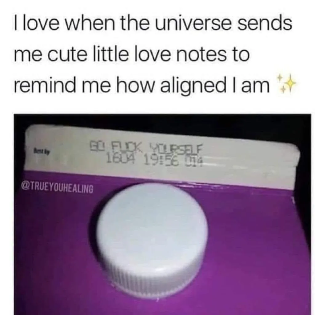 A close-up photo of a purple juice carton with a white cap, showing a printed 'best by' date that reads 'GO FUCK YOURSELF…
