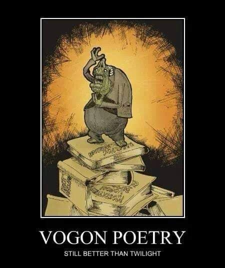 A green-skinned, hunched Vogon from Douglas Adams' 'The Hitchhiker's Guide to the Galaxy' stands atop a stack of books…