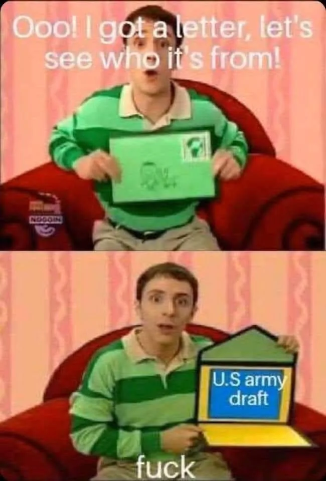 A two-panel meme featuring a young man in a green striped shirt sitting on a red couch. In the top panel, he holds up a…