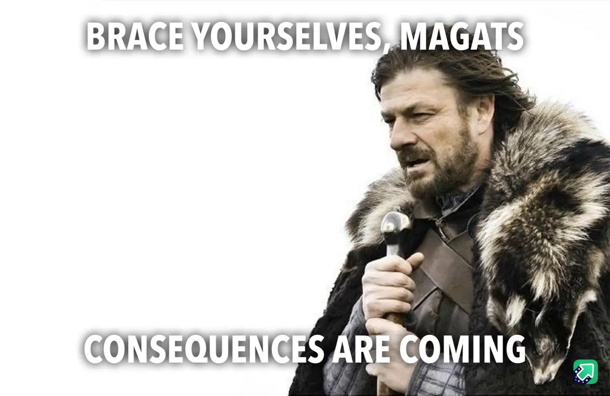 A man with a beard and fur-lined coat holds a hammer, looking sternly to the side. The text reads 'BRACE YOURSELVES, MAGATS'…