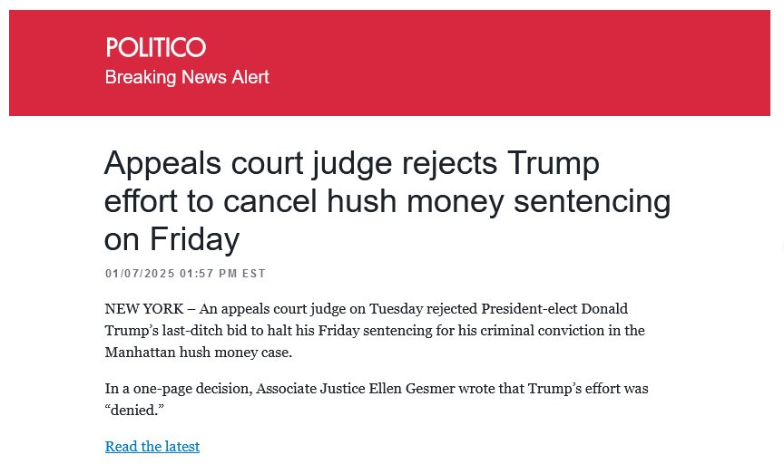 A screenshot of a Politico news article with a red header reading 'POLITICO Breaking News Alert'. The headline states…