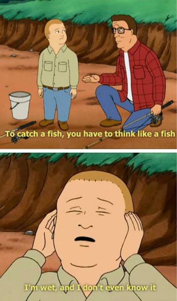 The meme features two panels from the animated show 'American Dad.' In the top panel, two characters are in a dug-out pit…