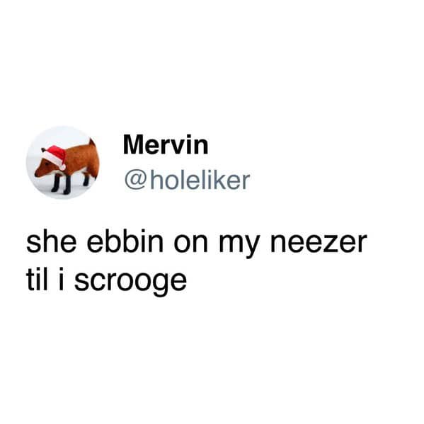 A screenshot of a Twitter post by user Mervin (@holeliker) featuring a profile picture of a fox wearing a red Santa hat. The…
