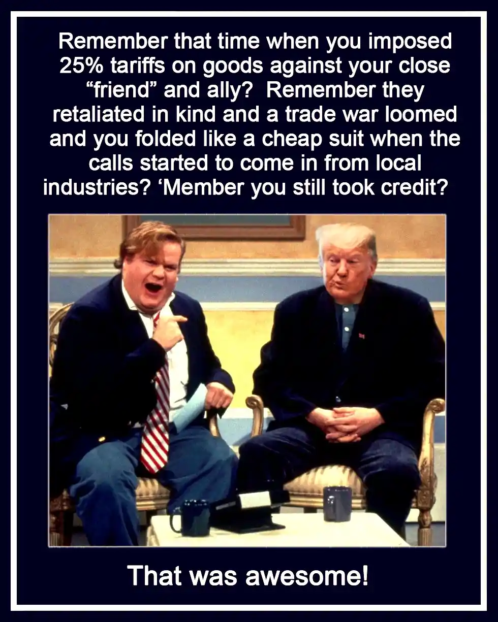 Two men sit in chairs, one on the left is yelling and pointing while the other on the right looks bored. The text above them…