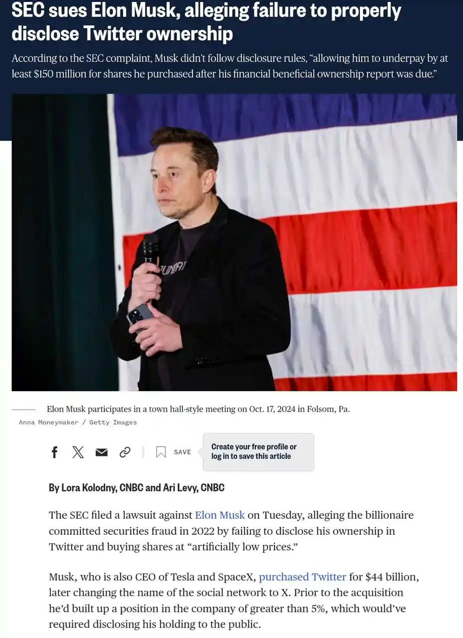 A screenshot of a CNBC news article shows Elon Musk holding a microphone and phone in front of an American flag, with the…