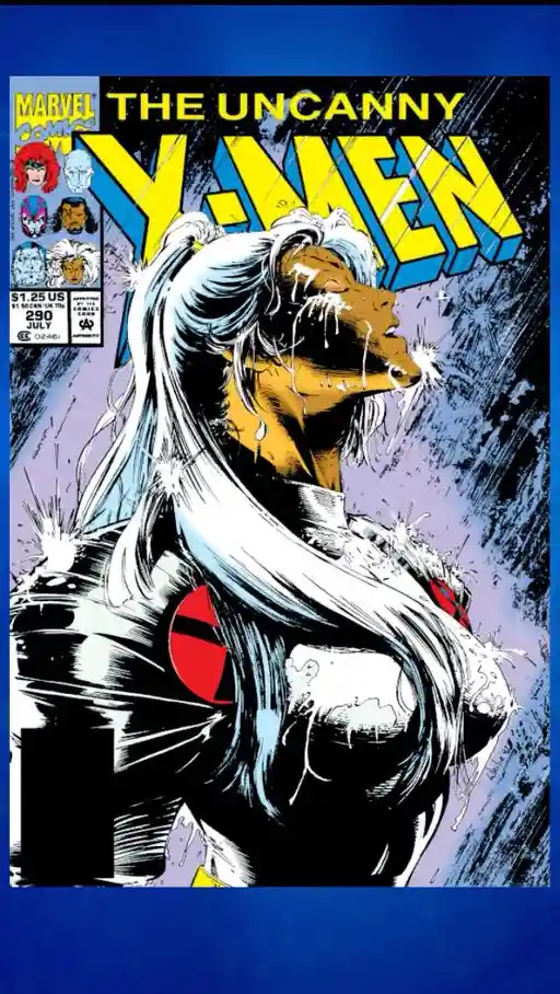 The cover of Marvel Comics' 'The Uncanny X-Men' issue #290, featuring the character Storm with her eyes closed and white…