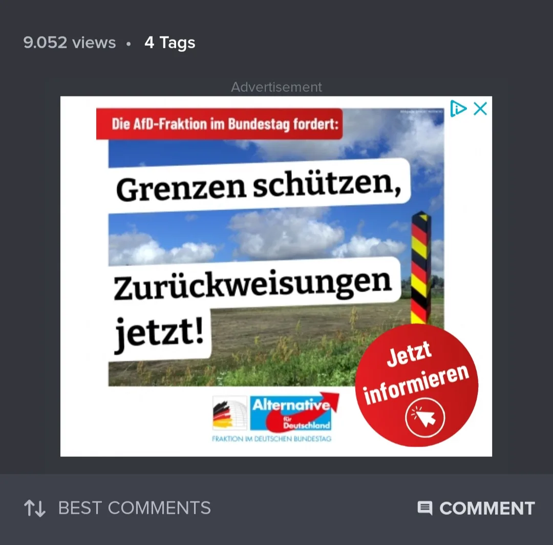 The image displays a political advertisement from the German AfD (Alternative für Deutschland) parliamentary faction…