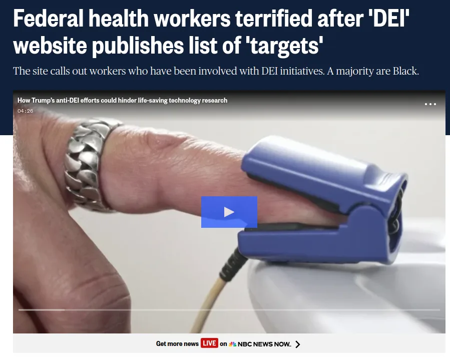 A screenshot of an NBC News video thumbnail shows a person's finger with a silver chain-link ring clipped by a blue pulse…