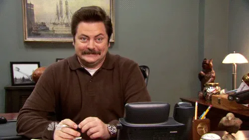 The image shows six panels of the same scene: a man with a mustache, wearing a brown polo shirt, sitting at a desk in an…