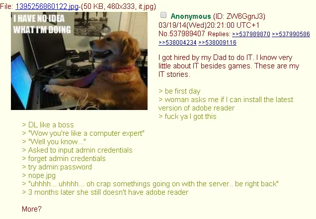 A golden retriever wearing a purple scarf sits at a desk with two computer monitors, appearing confused while typing on a…