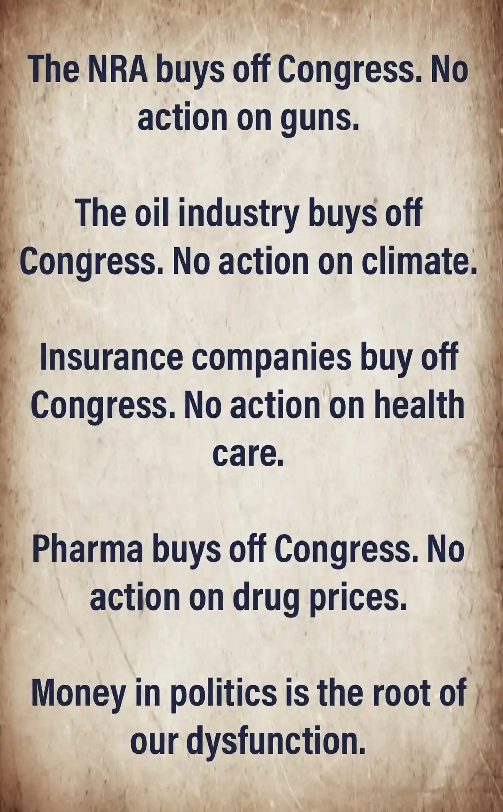 The image displays a textured, parchment-like background with dark blue text listing several industries and their alleged…