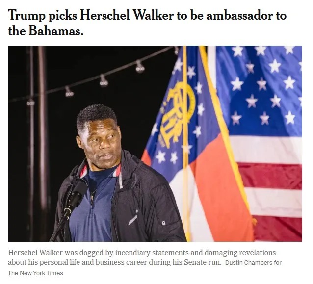 A man stands at a podium in front of American and Georgia state flags, looking serious. The overlaid text reads 'Trump picks…